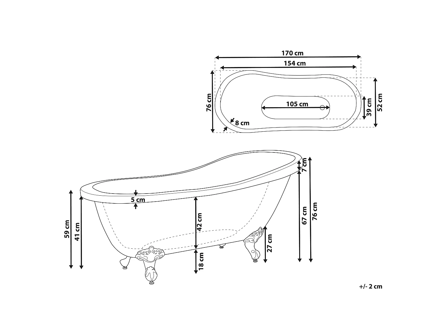 Vrijstaand bad CAYMAN 170 x 76 cm Rood