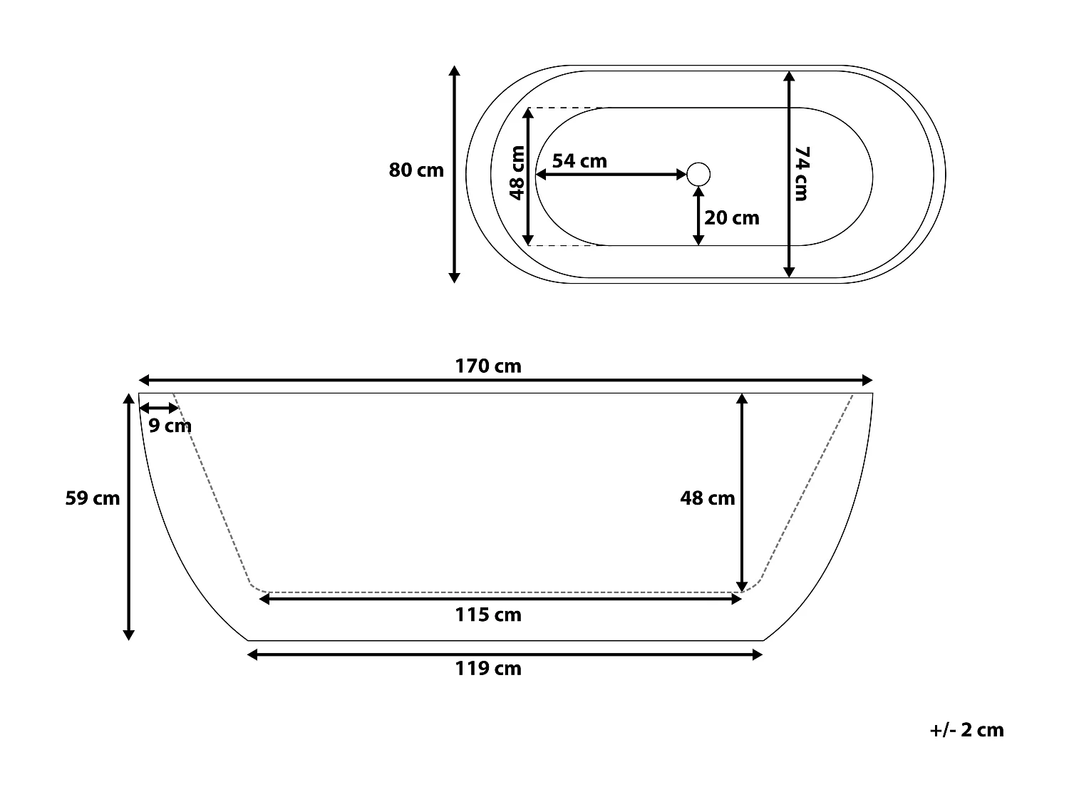 Baignoire îlot NEVIS 170 x 80 cm Blanc