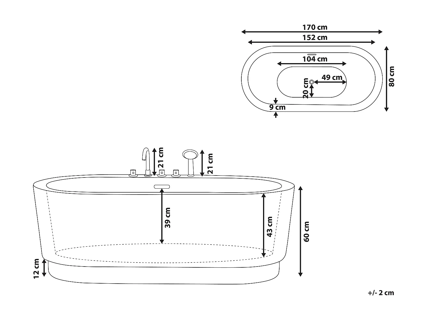 Baignoire îlot EMPRESA avec raccords 170 x 80 cm Noir
