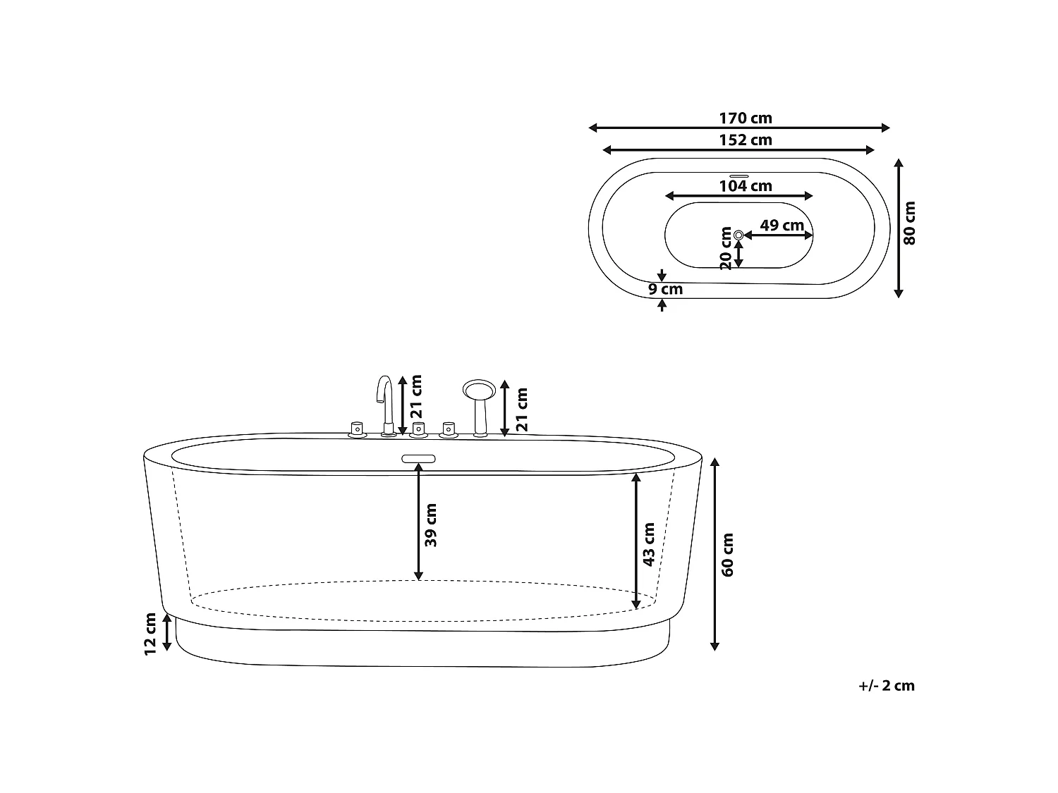 Baignoire îlot EMPRESA avec raccords 170 x 80 cm Noir