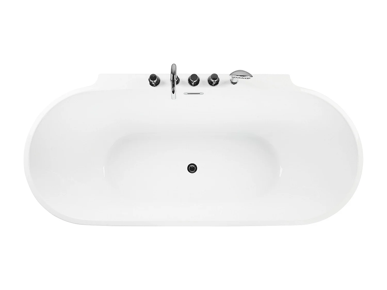 Acryl Badewanne oval freistehend schwarz mit Armatur Überlauf 170 x 80 cm Rotso