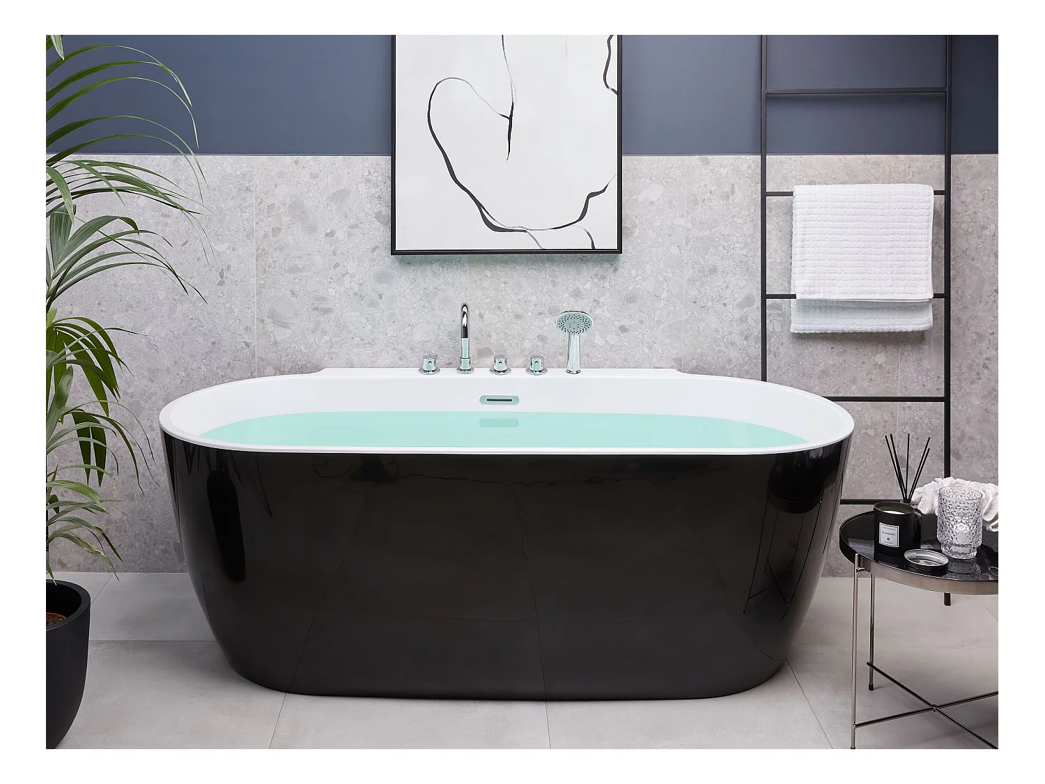 Vrijstaand bad ROTSO 170 x 80 cm Zwart/wit