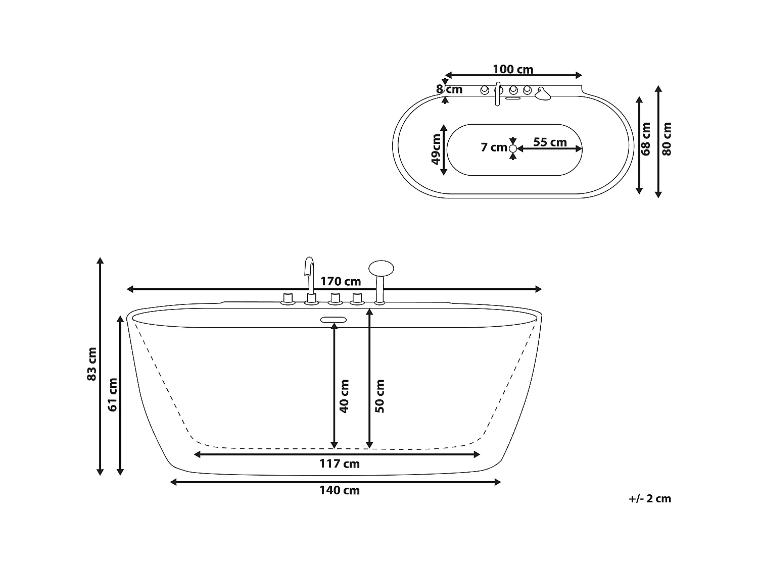 Vrijstaand bad ROTSO 170 x 80 cm Zwart/wit