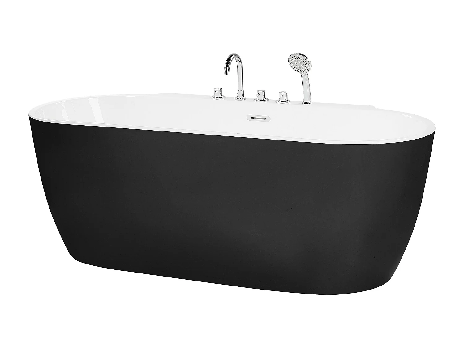 Acryl Badewanne oval freistehend schwarz mit Armatur Überlauf 170 x 80 cm Rotso