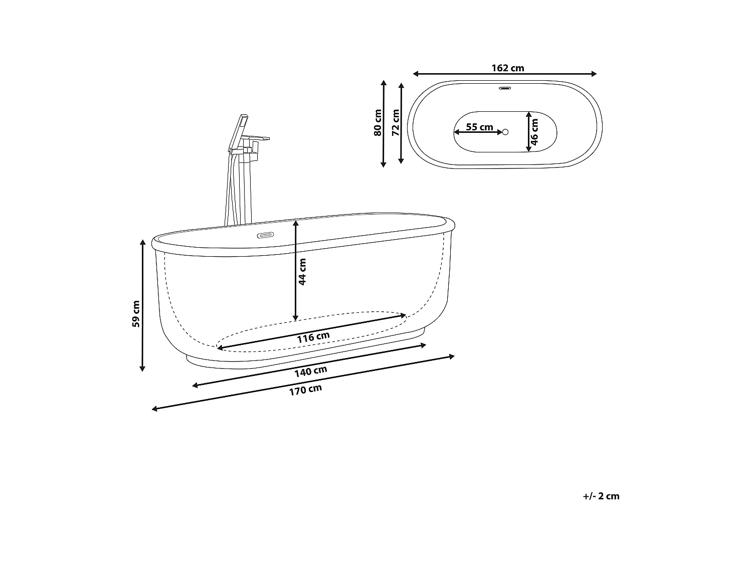 Vrijstaand bad PINEL 170 x 80 cm Goud