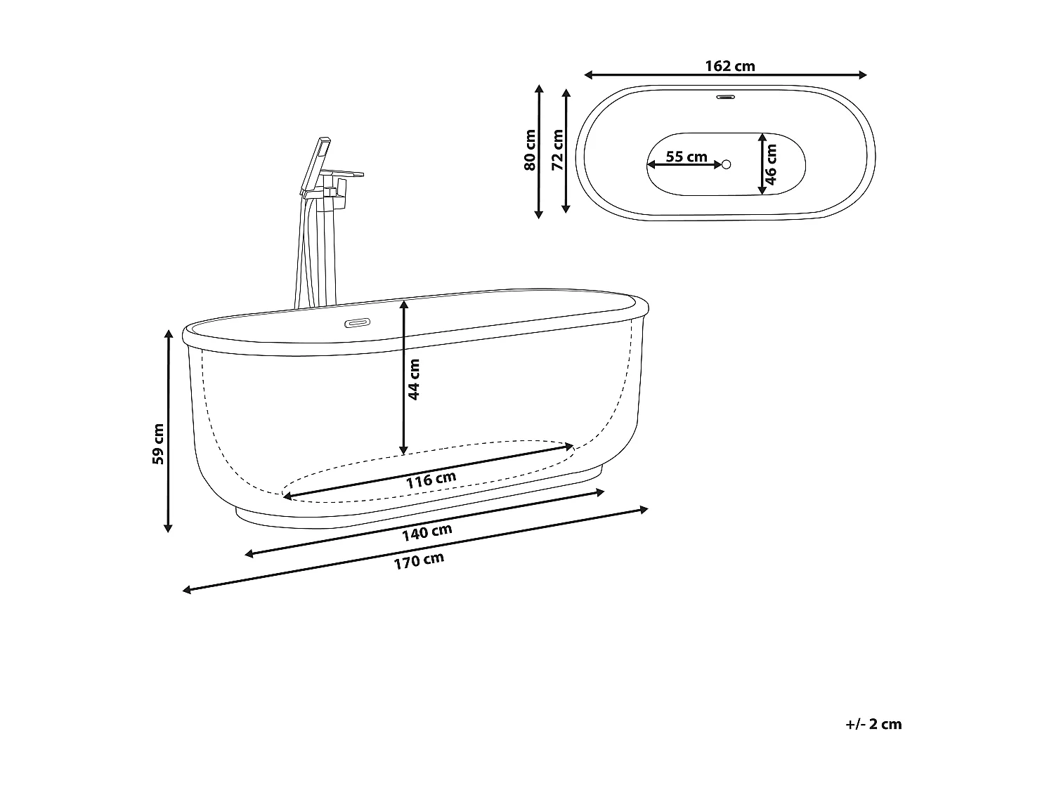 Vrijstaand bad PINEL 170 x 80 cm Goud