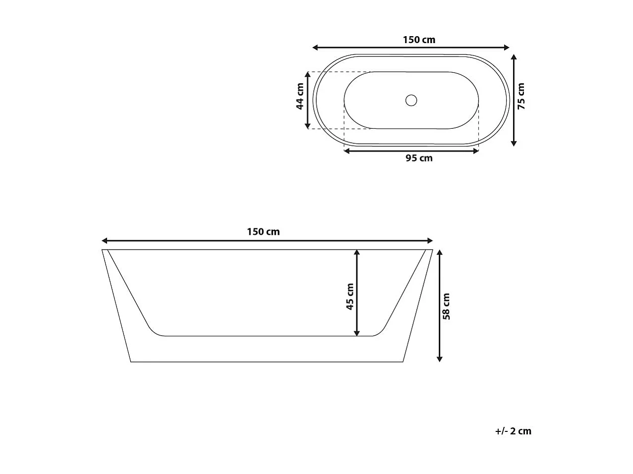 Banheira autónoma HAVANA 1500 x 750 mm Branco
