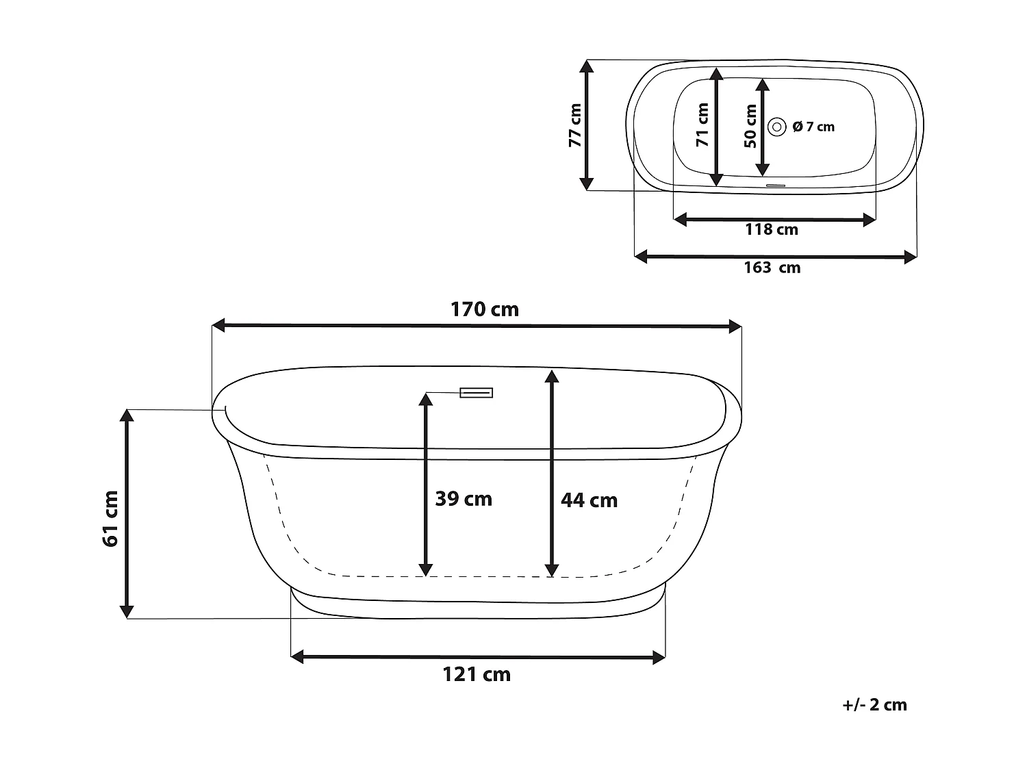 Vrijstaand bad TESORO 170 x 77 cm Wit