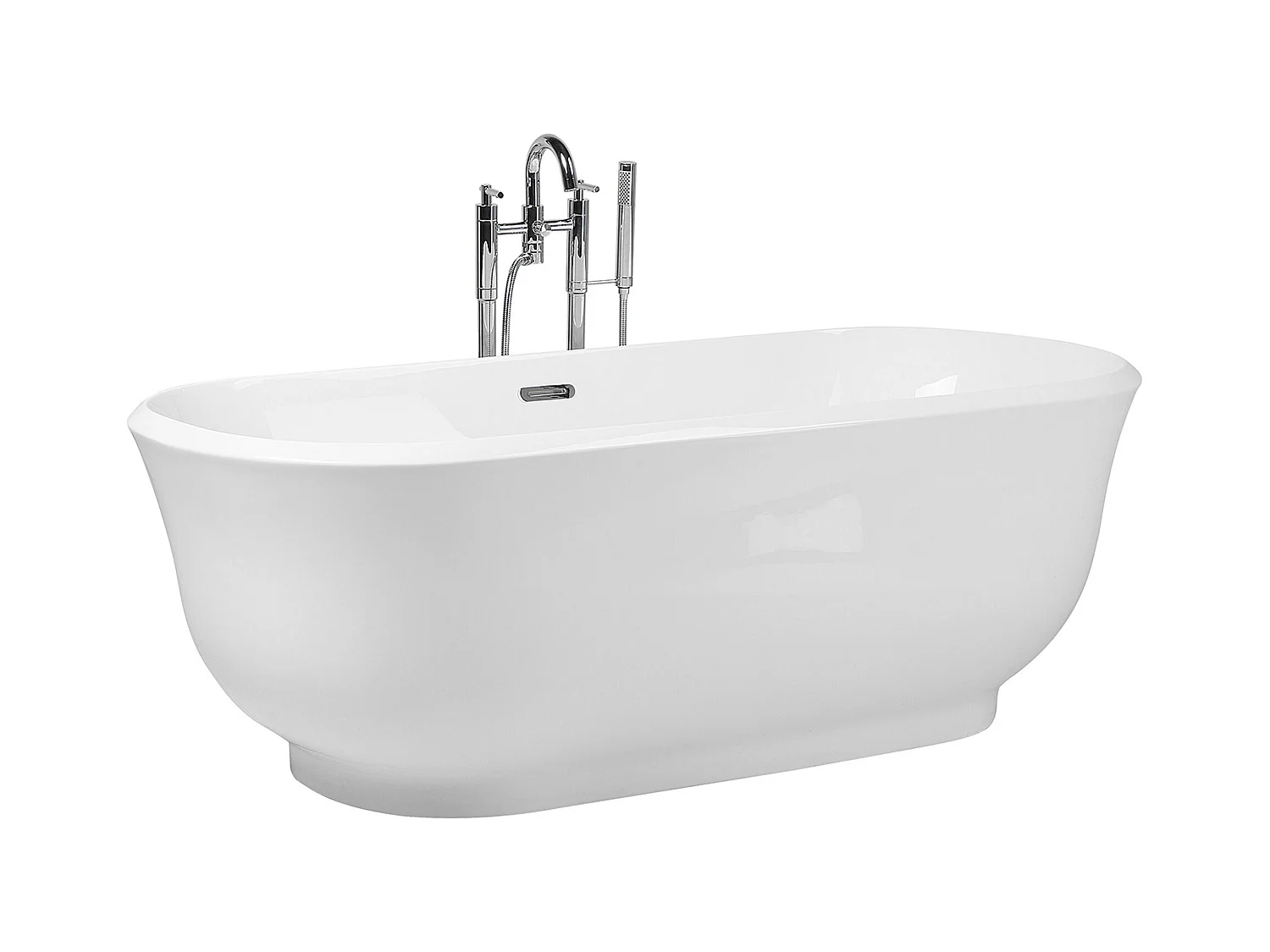 Stilvolle Acryl Badewanne oval freistehend weiß mit Überlauf 170x77 cm Tesoro