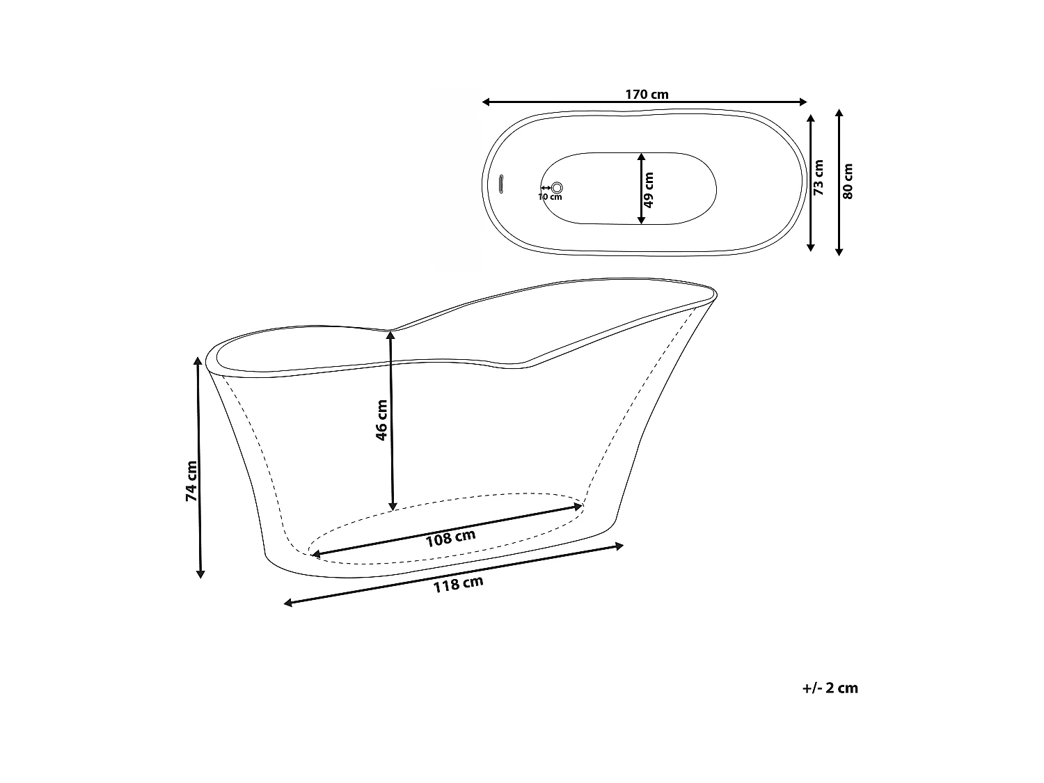 Baignoire îlot DULCINA 170 x 80 cm Blanc