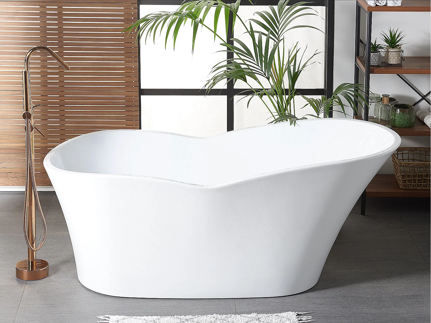 Edle Acryl Badewanne oval freistehend weiß mit Überlauf 170 x 80 cm Dulcina