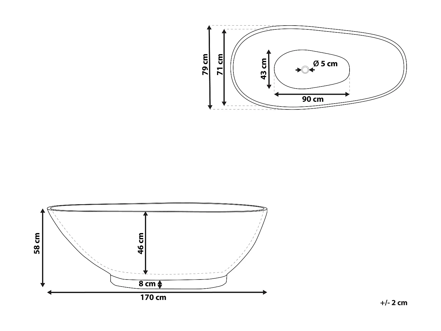 Freistehende Badwanne RIOJA 170 x 80 cm Schwarzer Marmor