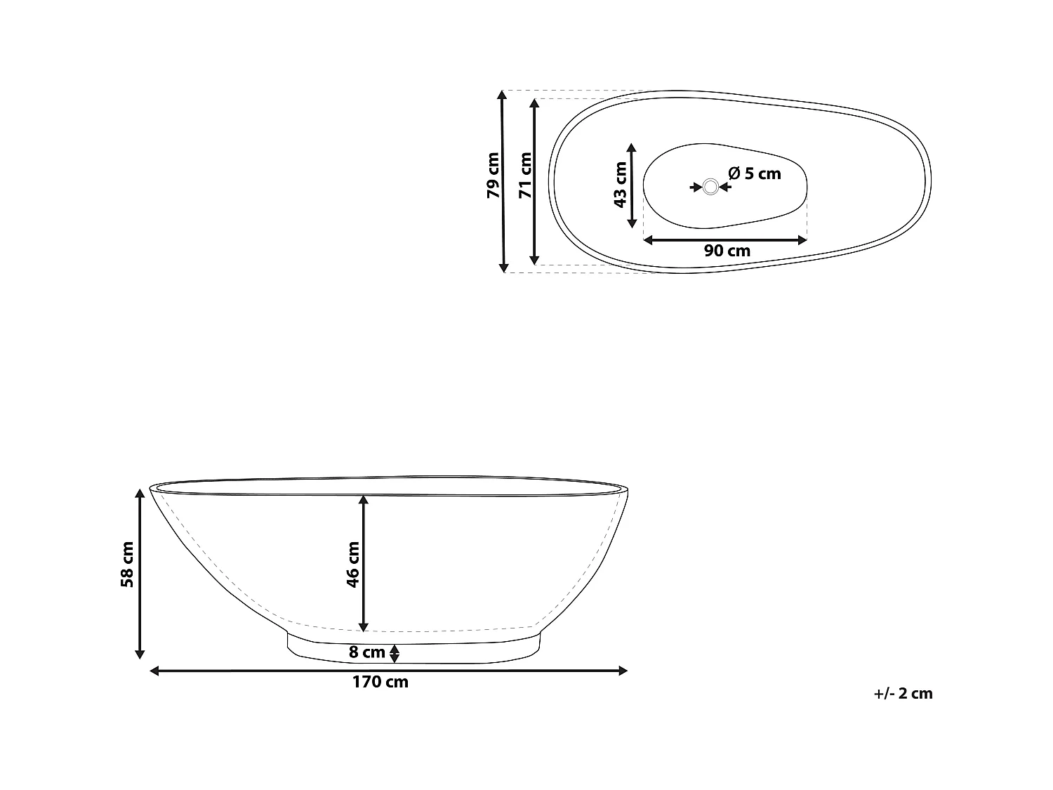Vrijstaand bad RIOJA 170 x 80 cm Zwart marmer