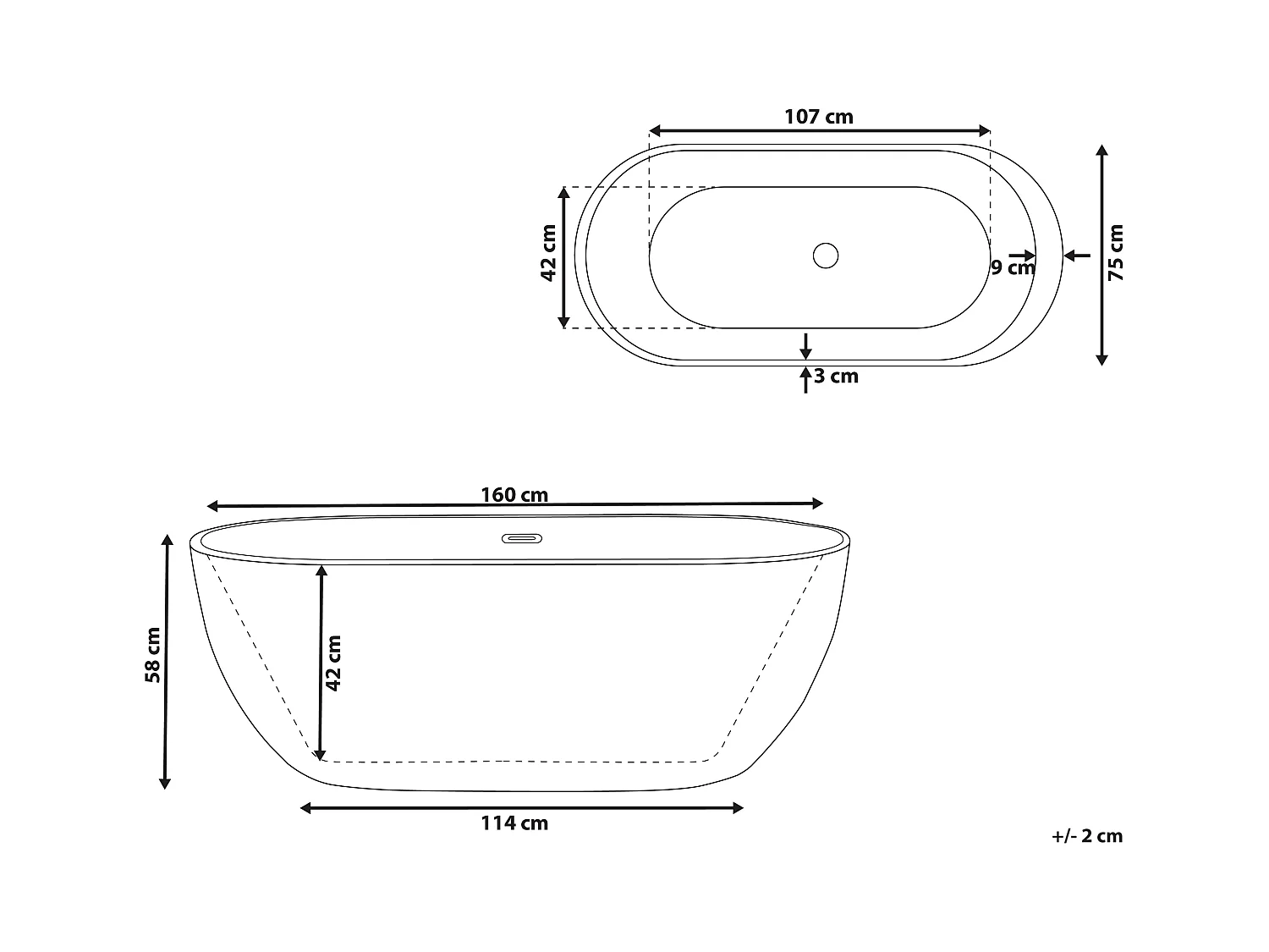 Baignoire îlot NEVIS 160 x 75 cm Noir