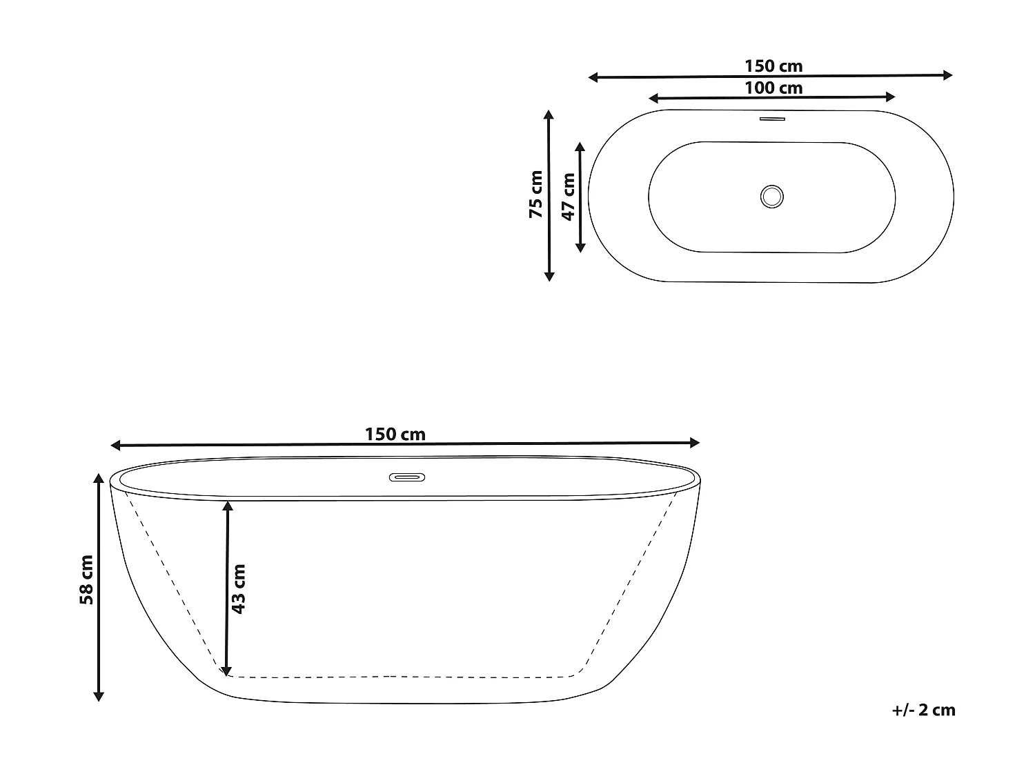 Banheira autónoma CARRERA 1500 x 750 mm Branco