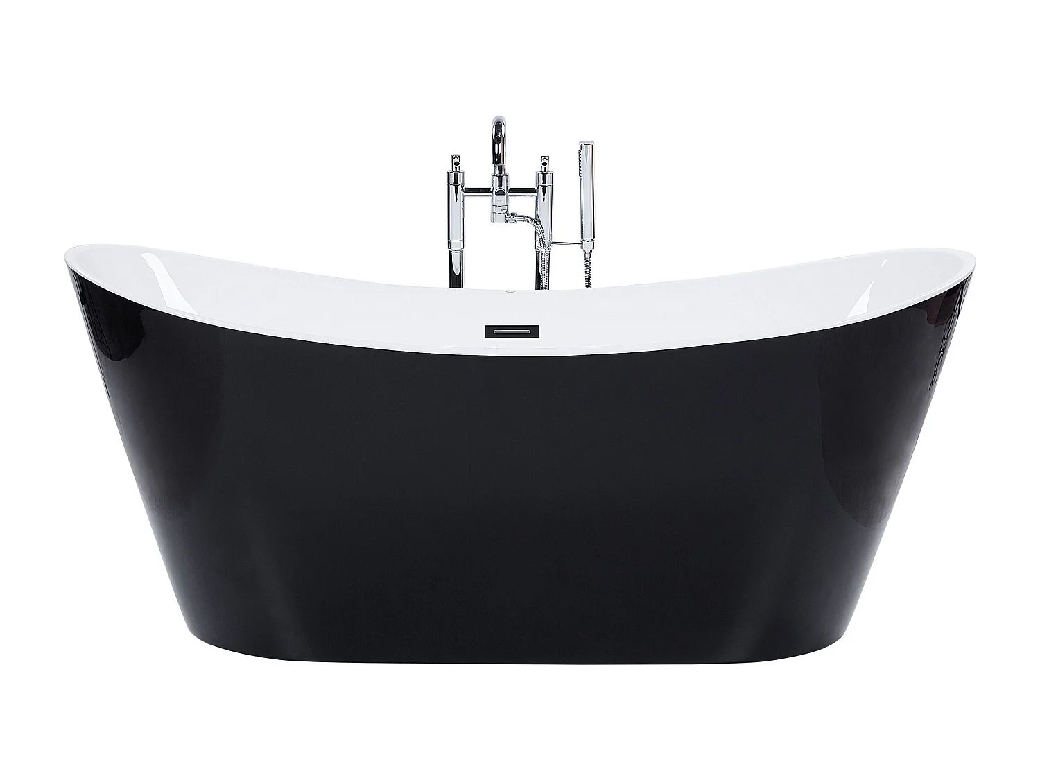 Edle Acryl Badewanne oval freistehend schwarz mit Überlauf 180 x 78 cm Antiqua