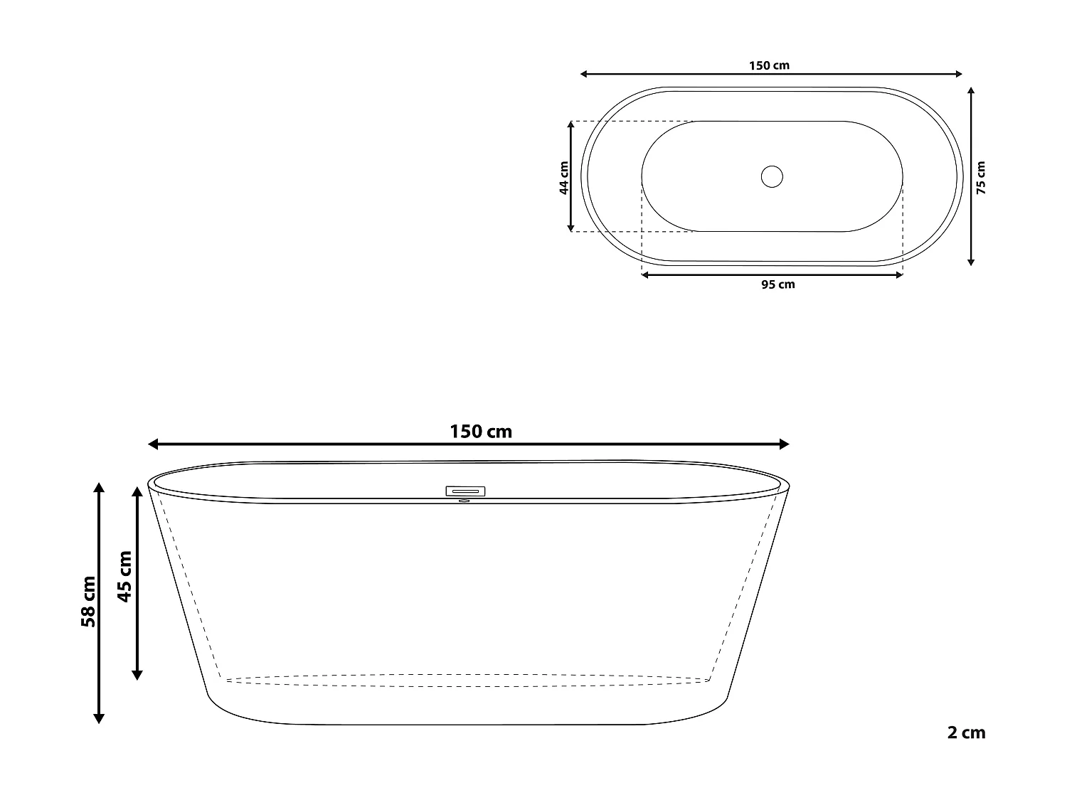 Baignoire îlot HAVANA 150 x 75 cm Noir/blanc