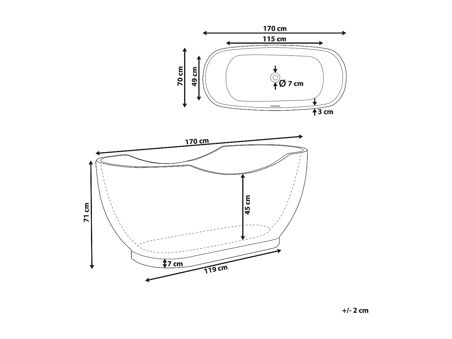 Vrijstaand bad BAYLEY 170 x 77 cm Wit