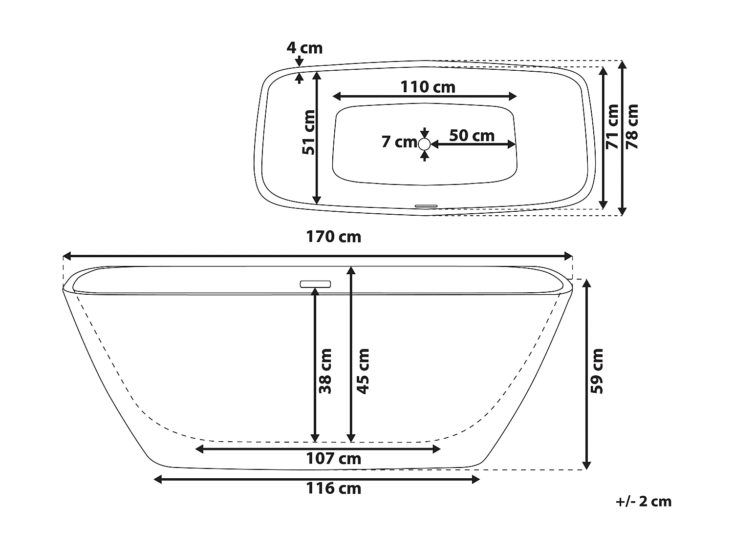 Baignoire îlot MINGO 170 x 78 cm Blanc