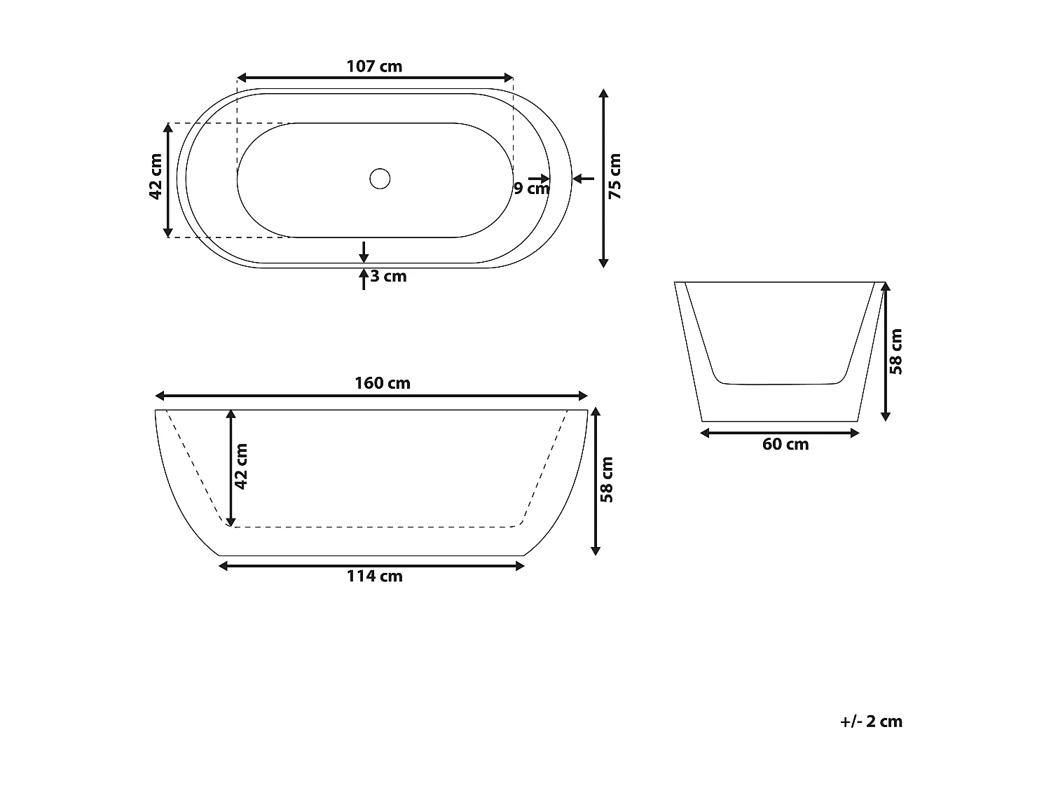 Freistehende Badwanne NEVIS 160 x 75 cm Weiss