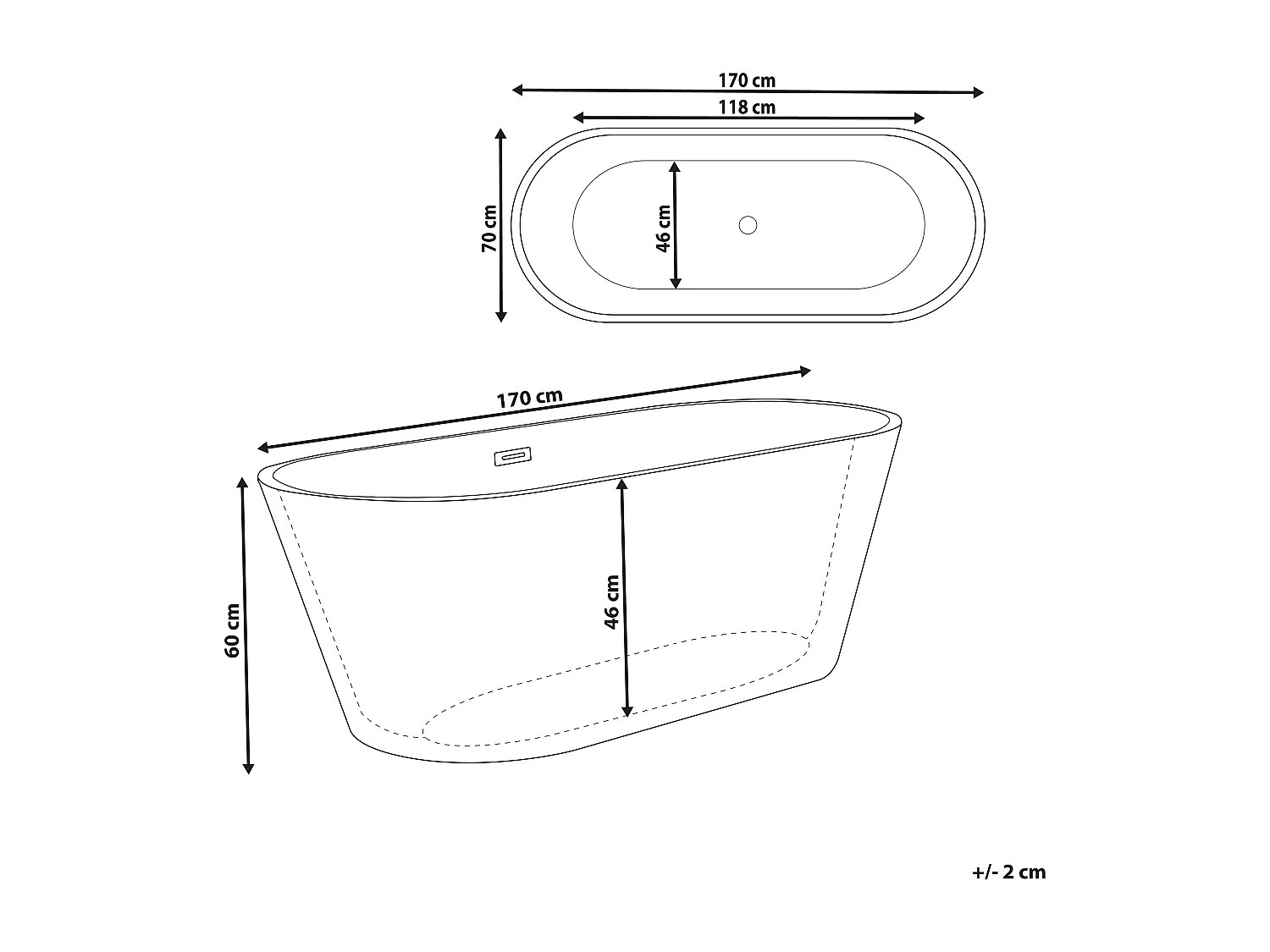 Baignoire îlot CABRITOS 170 x 70 cm Noir
