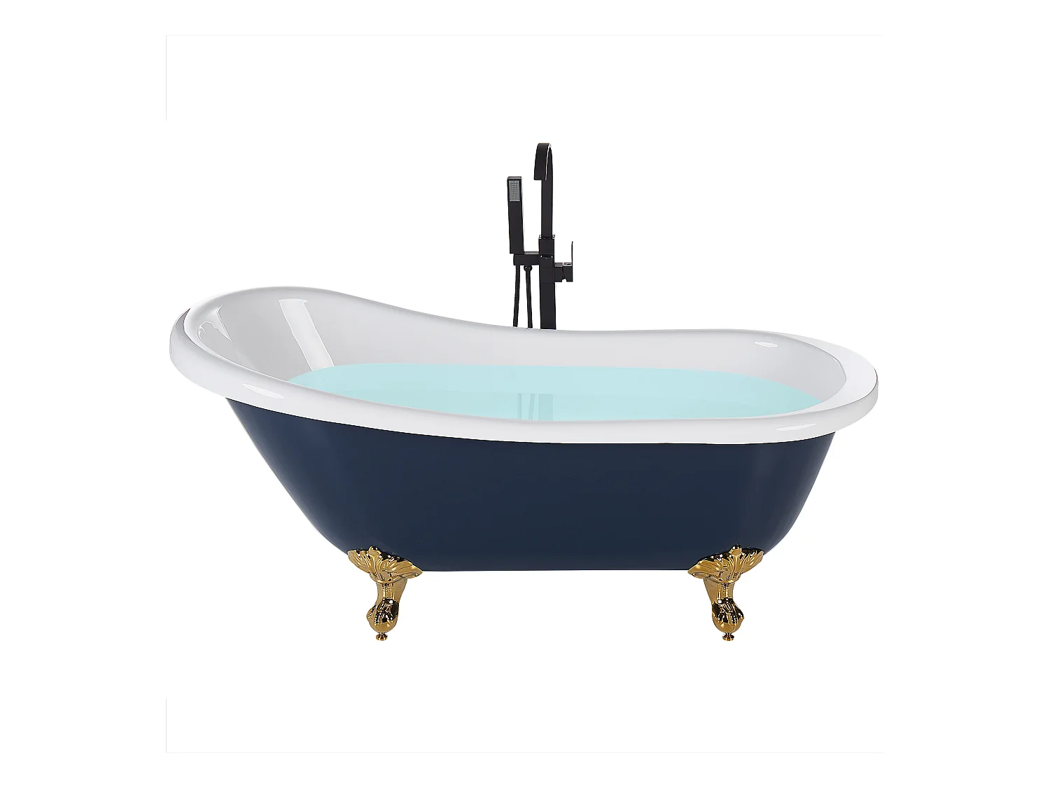 Retro Badewanne blau/weiß oval freistehend 153 x 77 cm Löwenfüße in Gold Cayman