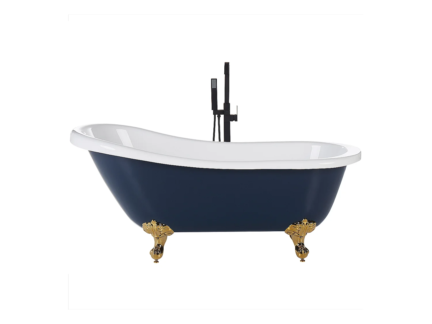 Retro Badewanne blau/weiß oval freistehend 153 x 77 cm Löwenfüße in Gold Cayman