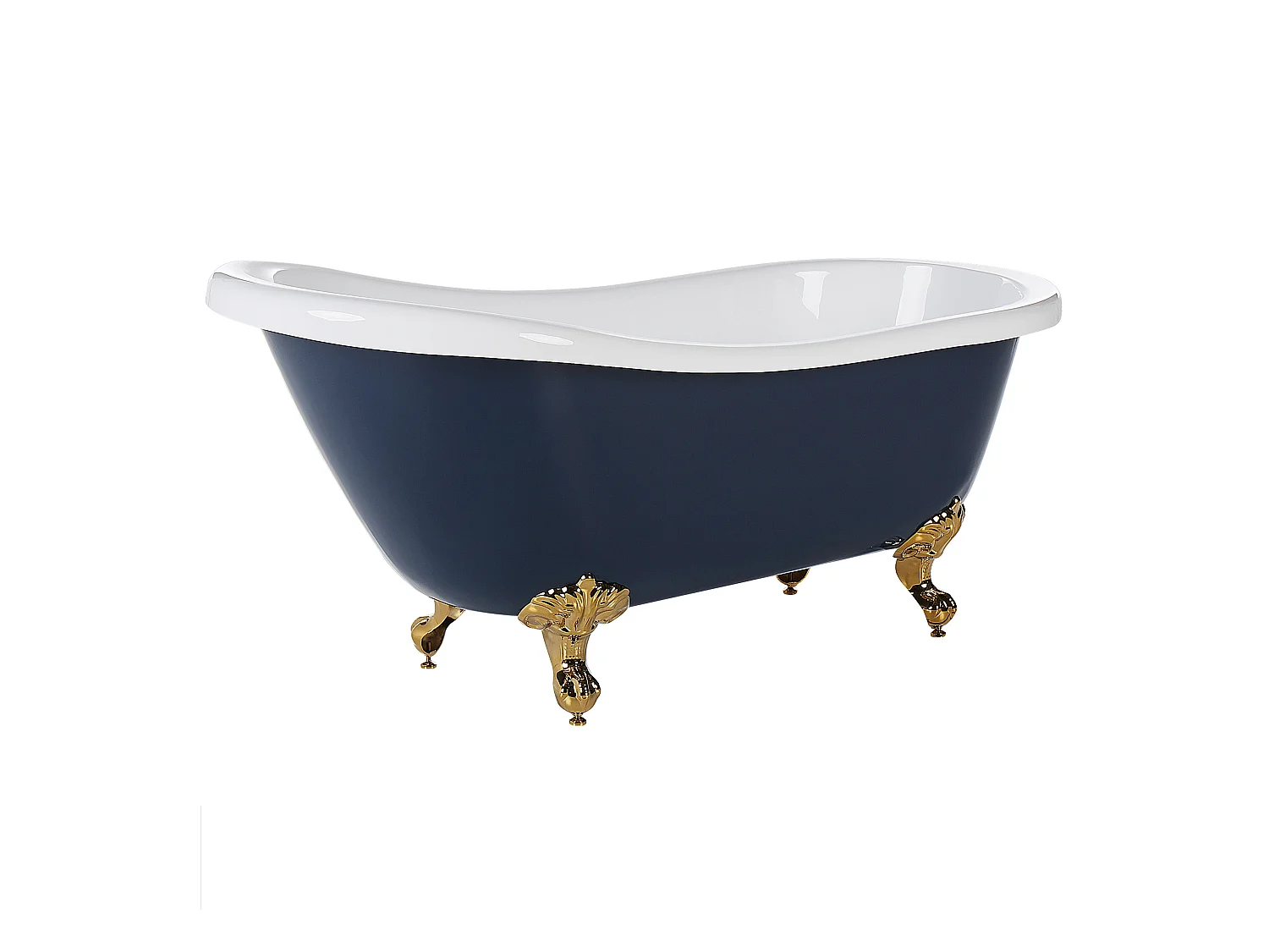 Retro Badewanne blau/weiß oval freistehend 153 x 77 cm Löwenfüße in Gold Cayman