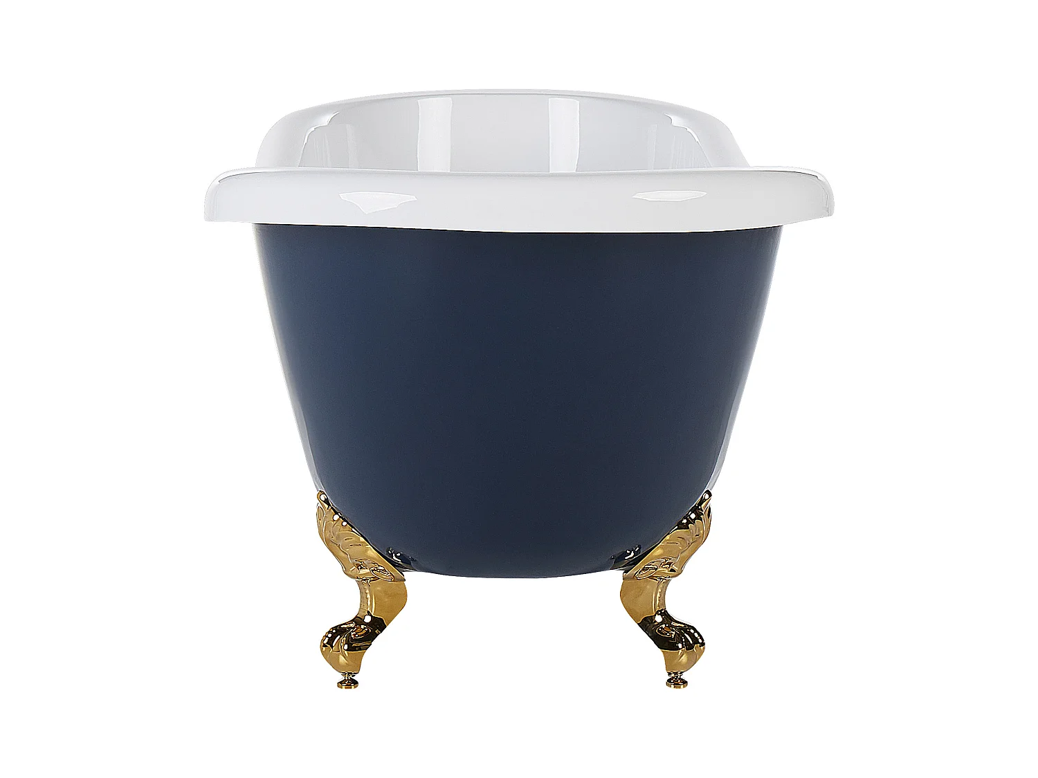 Retro Badewanne blau/weiß oval freistehend 153 x 77 cm Löwenfüße in Gold Cayman