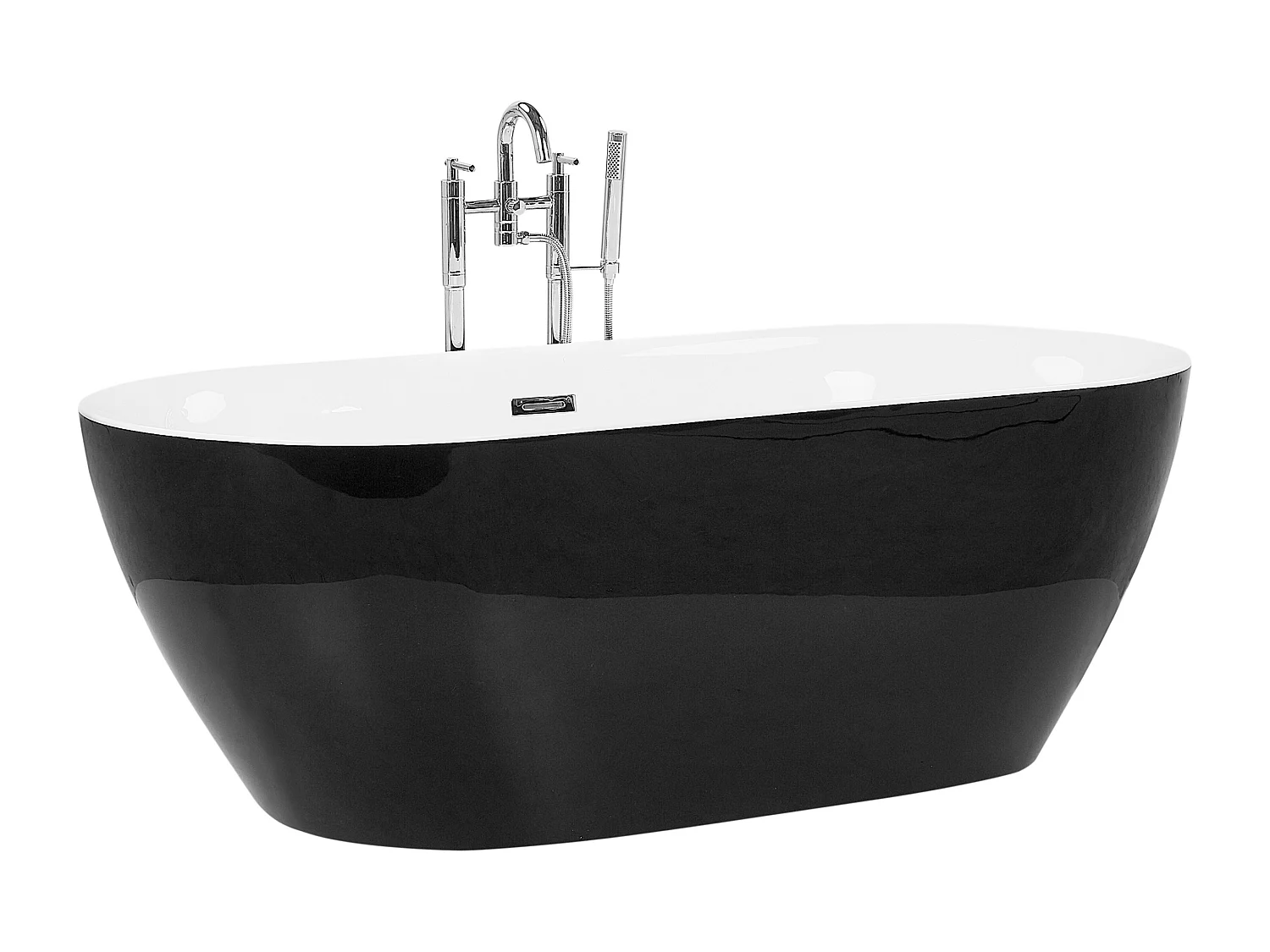 Stilvolle Acryl Badewanne oval freistehend schwarz mit Überlauf 180x80cm Carrera