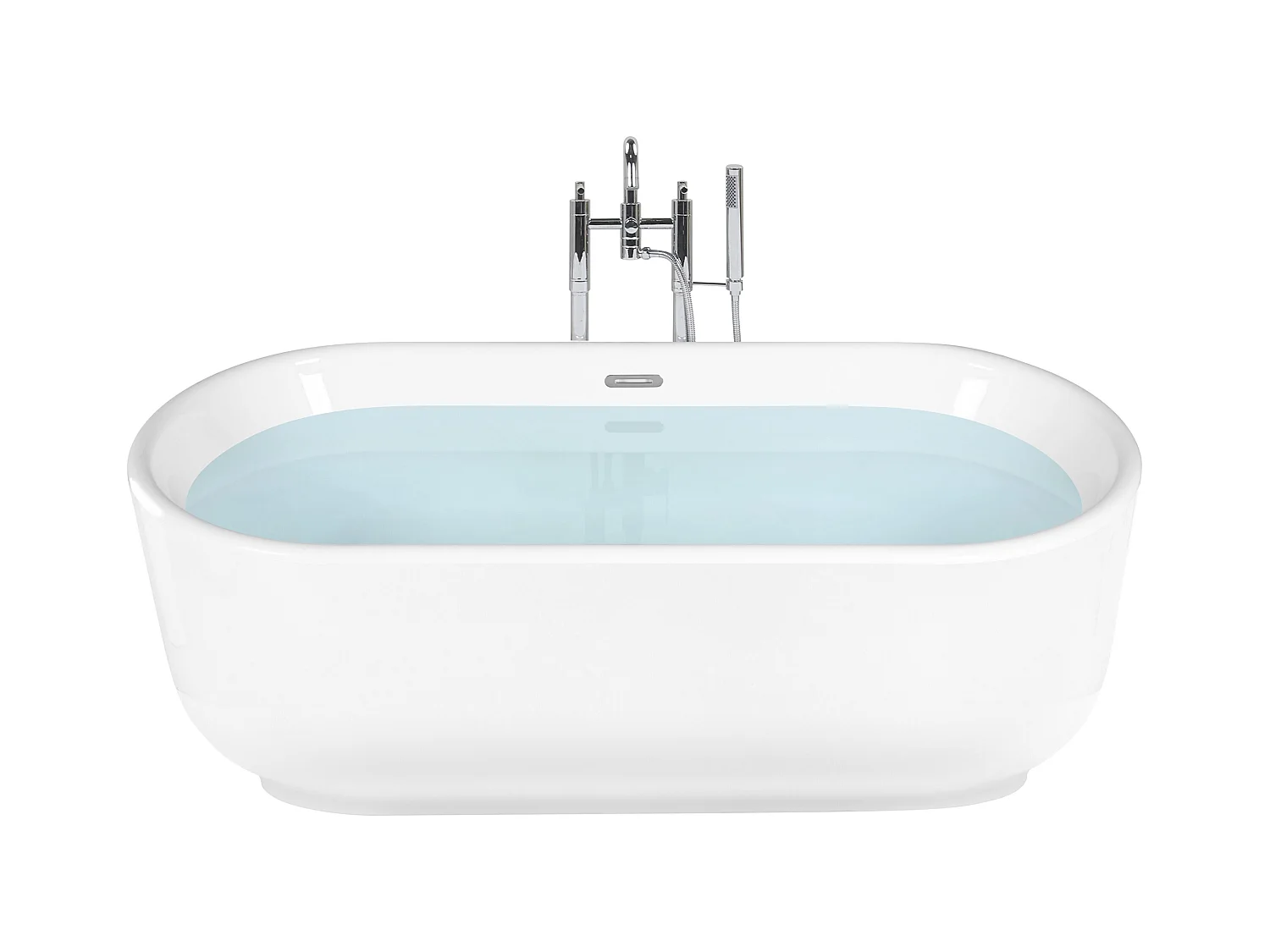 Moderne Acryl Badewanne oval freistehend weiß mit Überlauf 170 x 80 cm Pinel