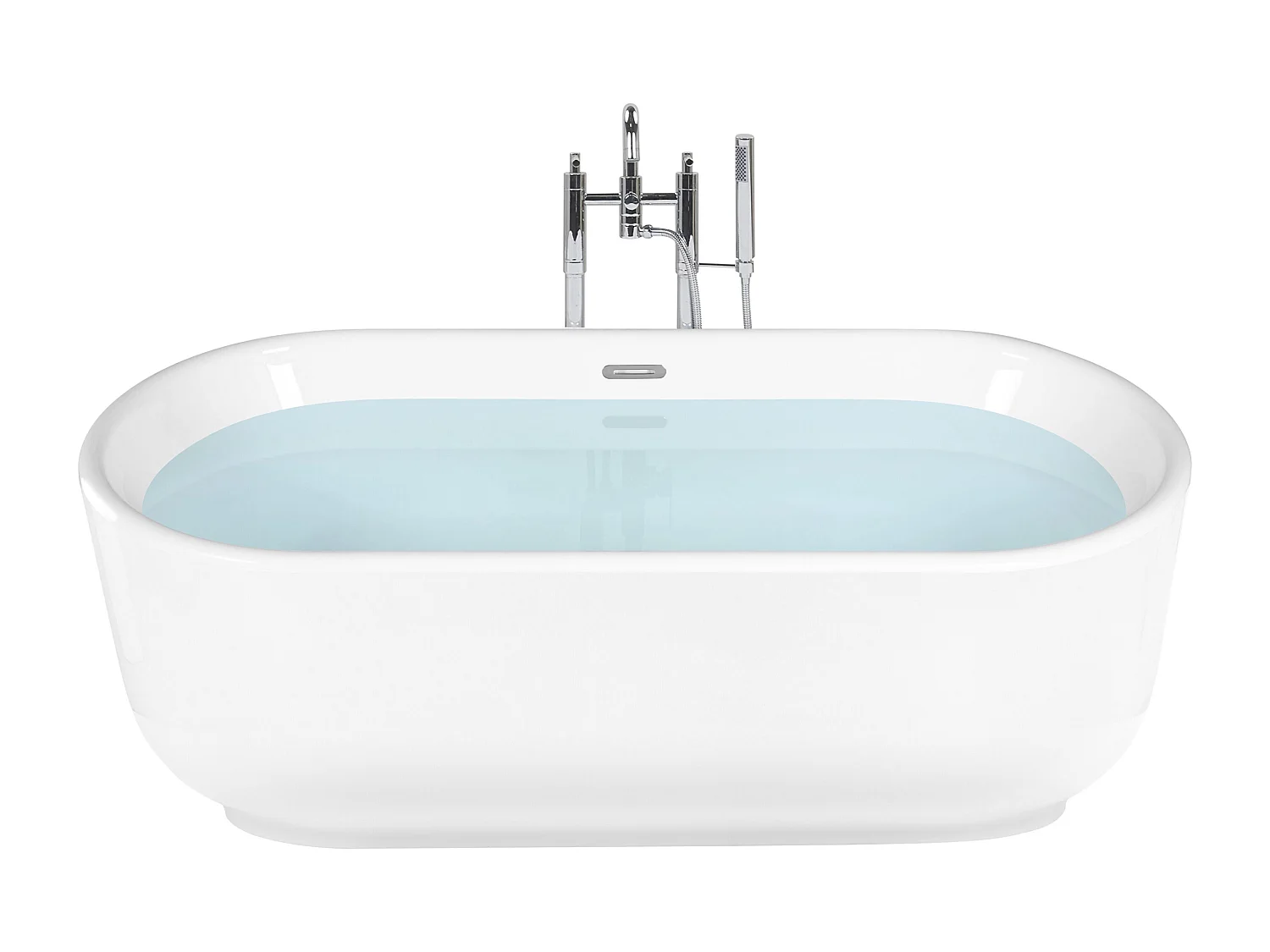 Moderne Acryl Badewanne oval freistehend weiß mit Überlauf 170 x 80 cm Pinel