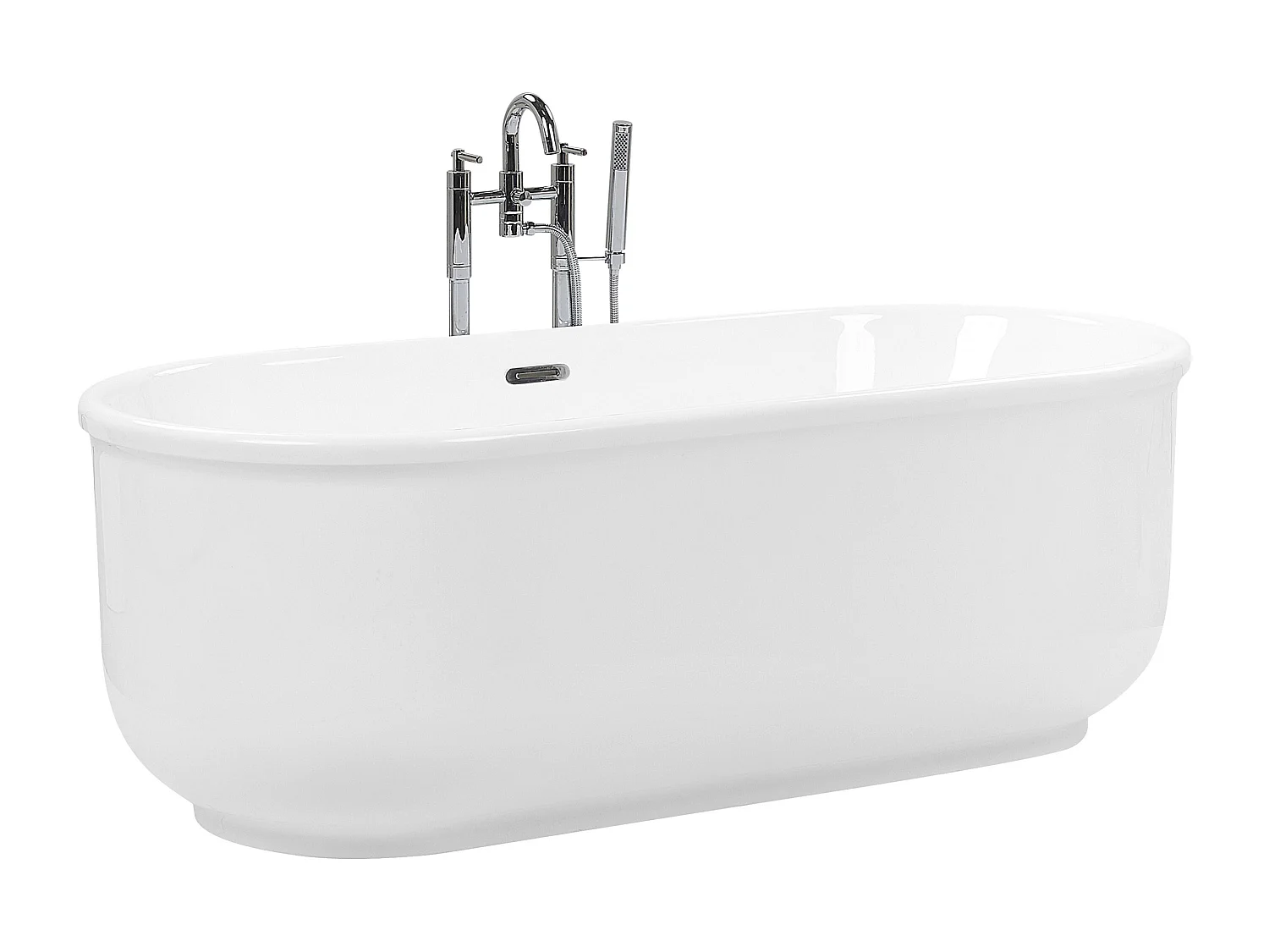 Moderne Acryl Badewanne oval freistehend weiß mit Überlauf 170 x 80 cm Pinel