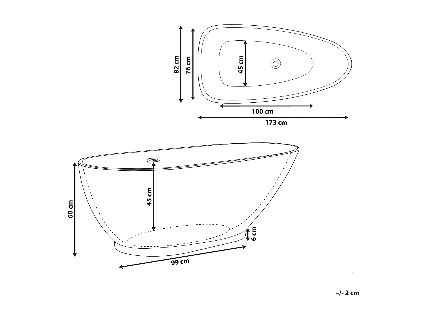 Vasca da bagno freestanding GUIANA 173 x 82 cm Bianco