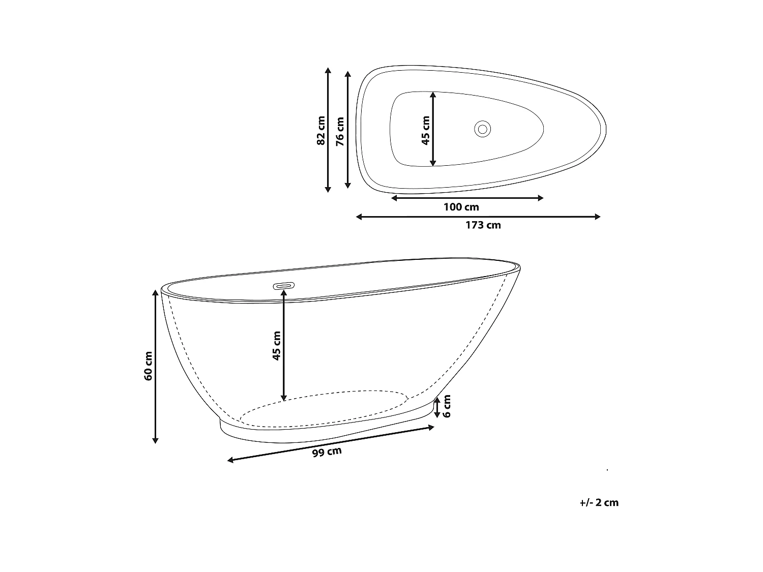Baignoire îlot GUIANA 173 x 82 cm Blanc