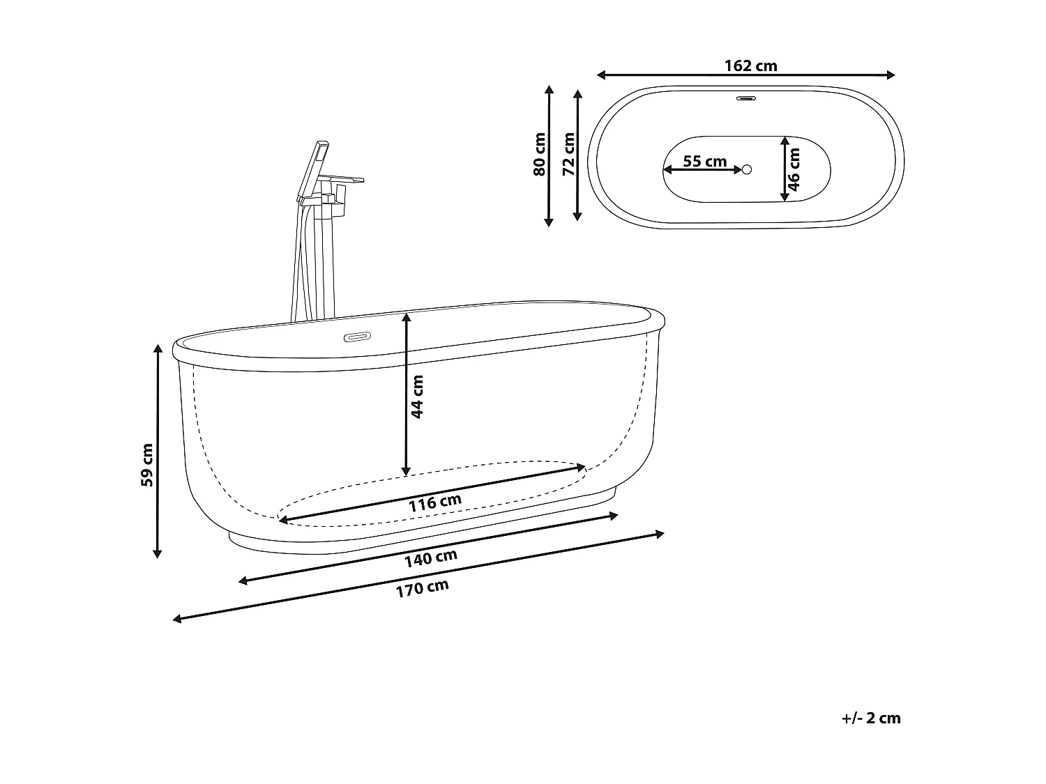 Baignoire îlot PINEL 170 x 80 cm Argenté