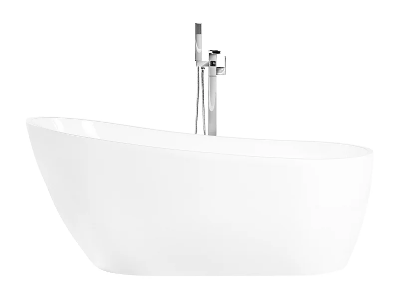 Schlichte Acryl Badewanne oval freistehend weiß mit Überlauf 170 x 78 cm Solarte