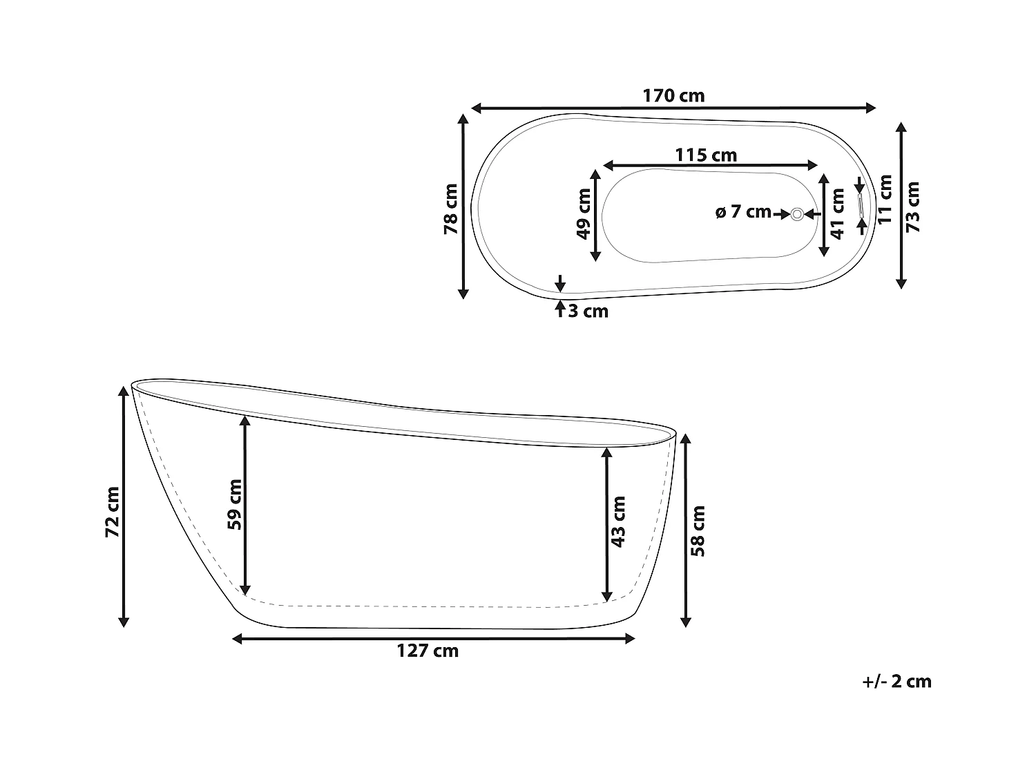 Vrijstaand bad SOLARTE 170 x 78 cm Wit