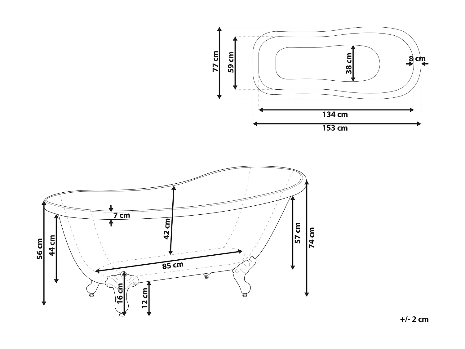 Banheira autónoma CAYMAN 1530 x 770 mm Branco