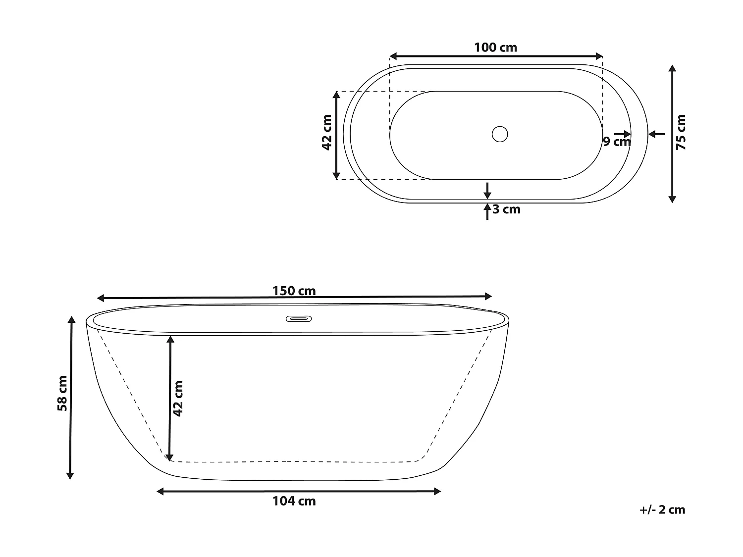 Vasca da bagno freestanding NEVIS 150 x 75 cm Nero