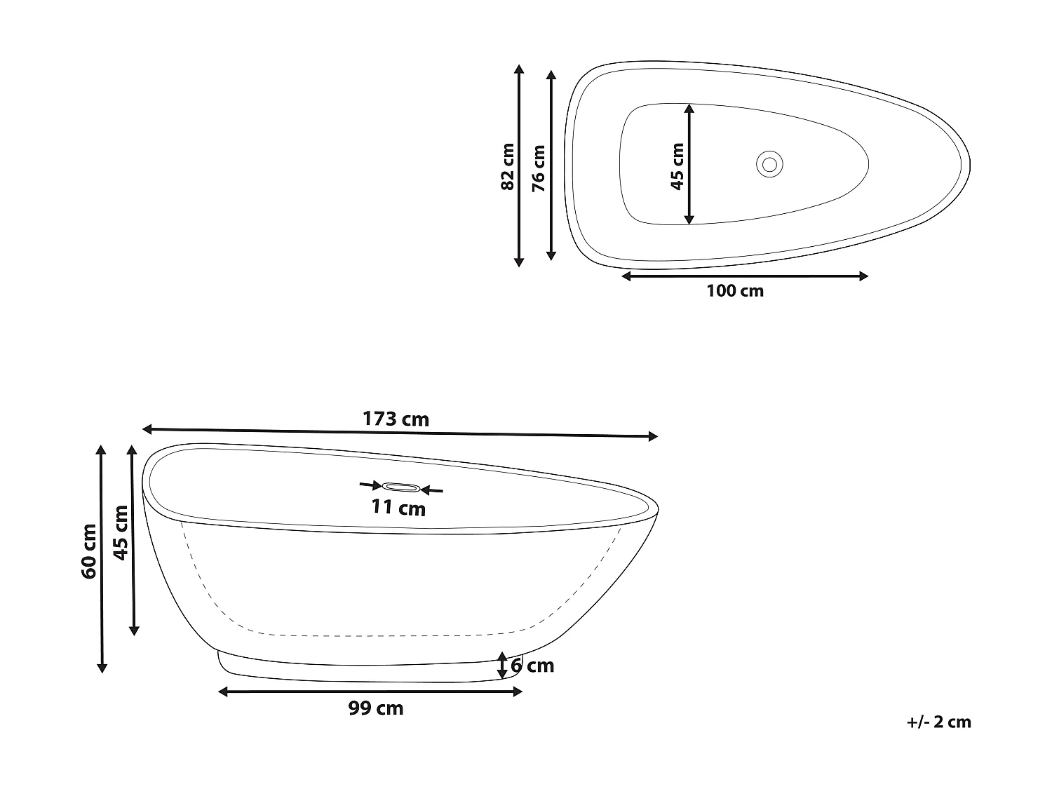 Baignoire îlot GUIANA 173 x 82 cm Noir