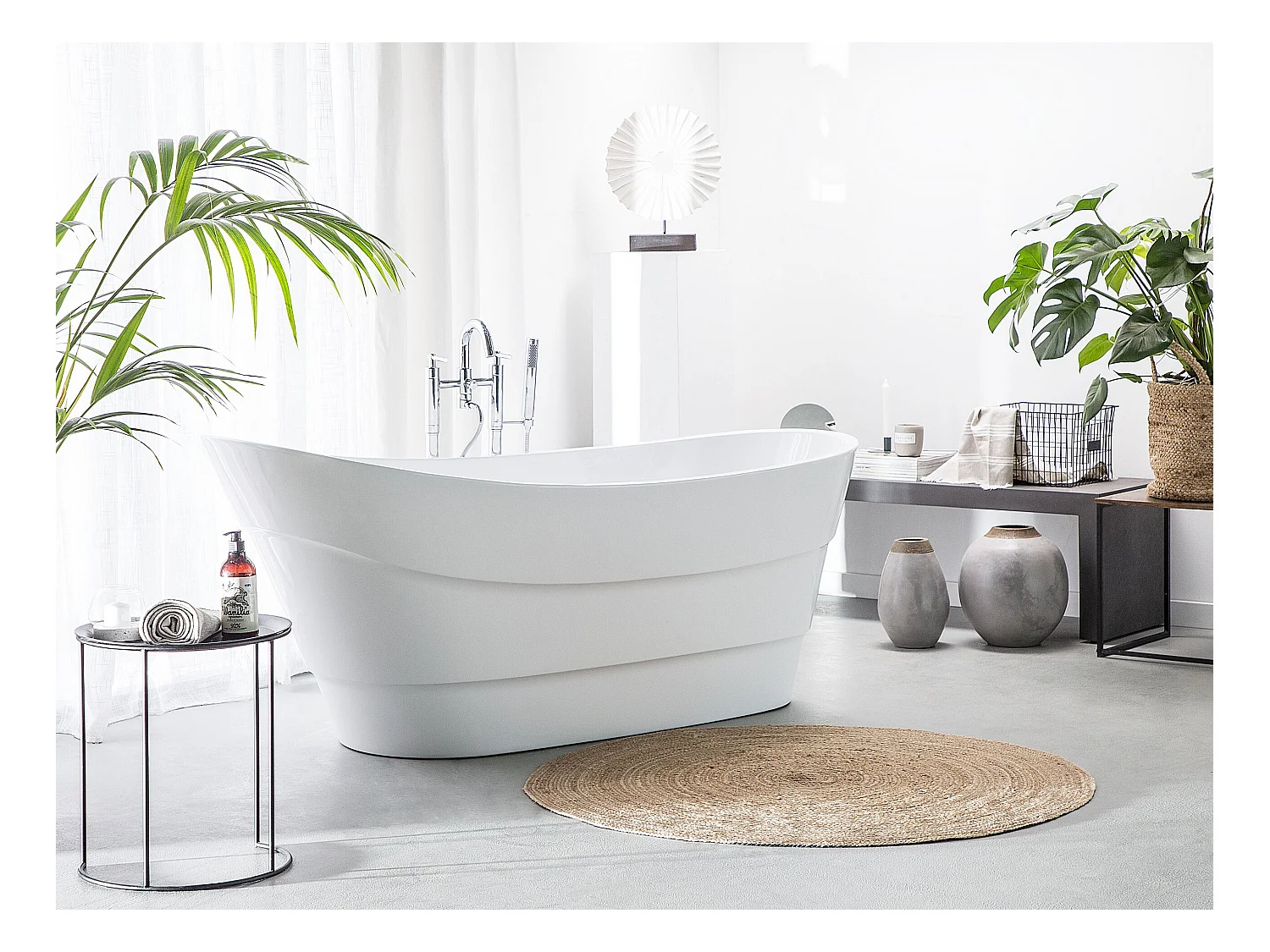 Luxus Acryl Badewanne oval freistehend weiß mit Überlauf 170 x 73 cm Buenavista