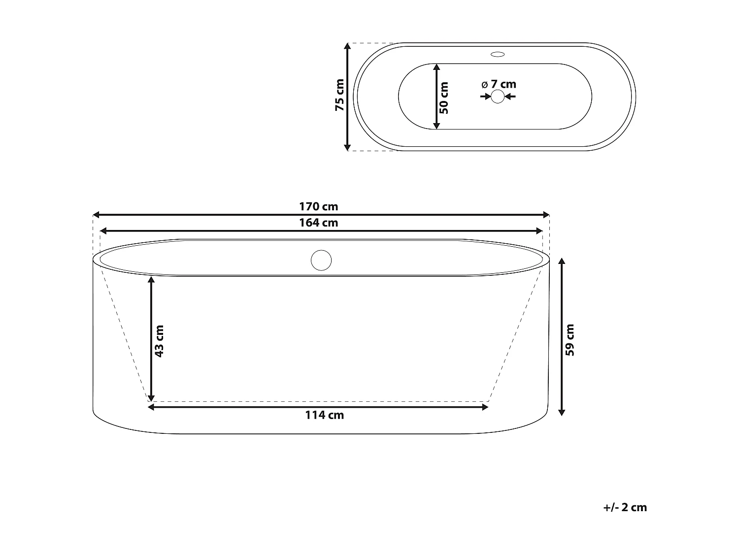 Baignoire îlot CATALINA 170 x 75 cm Blanc