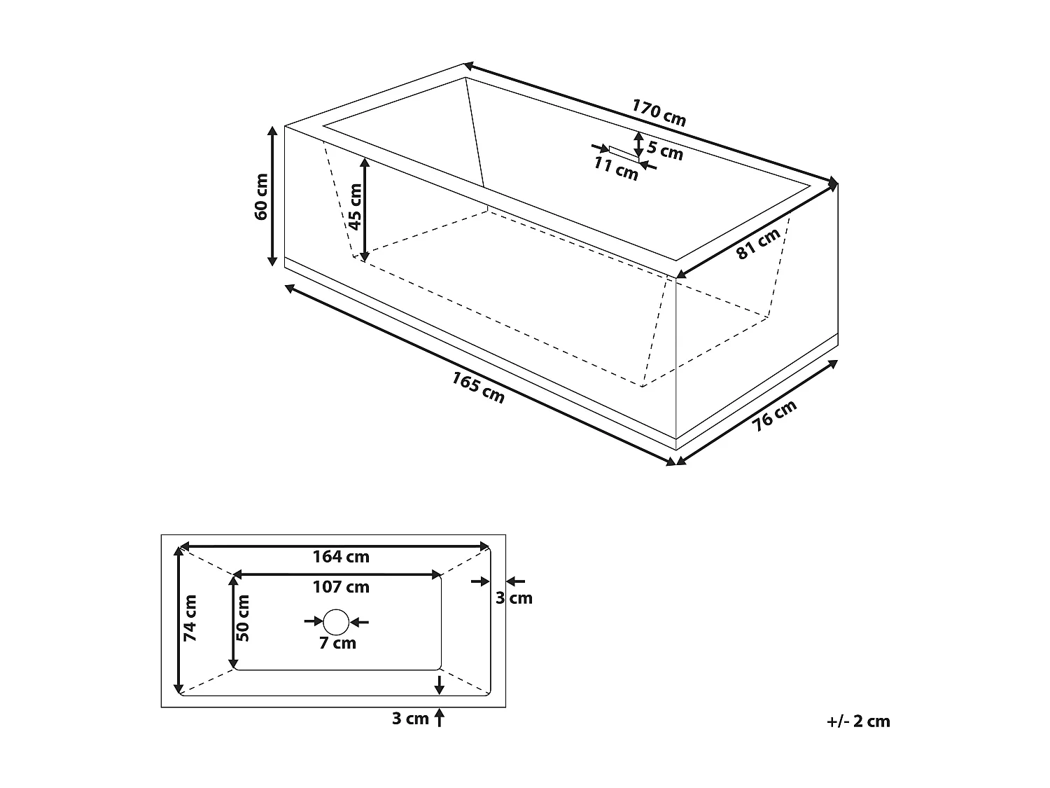 Wanna wolnostojąca RIOS 170 x 80 cm Czarny