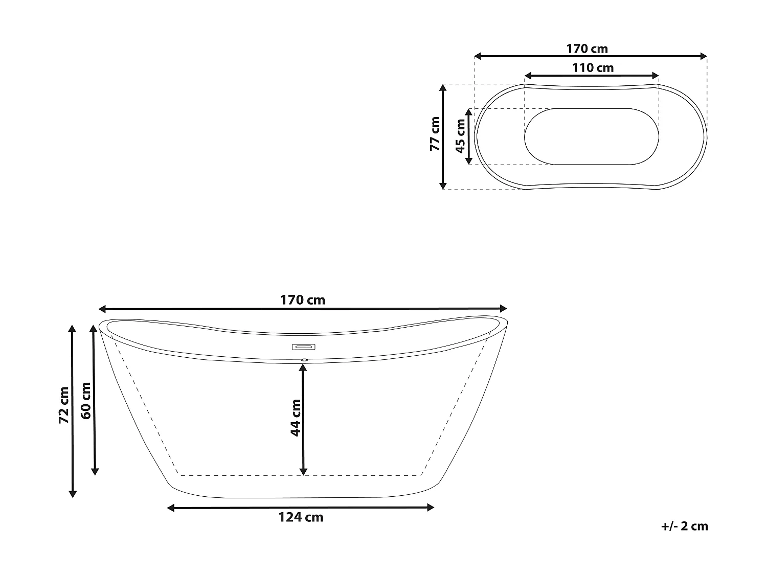 Bañera independiente ANTIGUA 170 x 77 cm Blanco