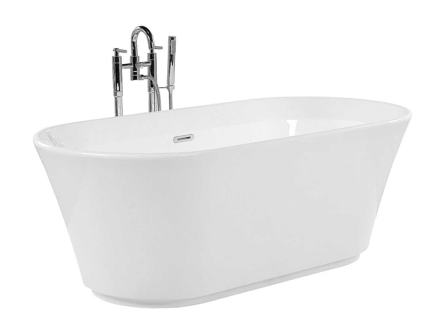 Schlichte Acryl Badewanne oval freistehend weiß mit Überlauf 170 x 80 cm Ovalle