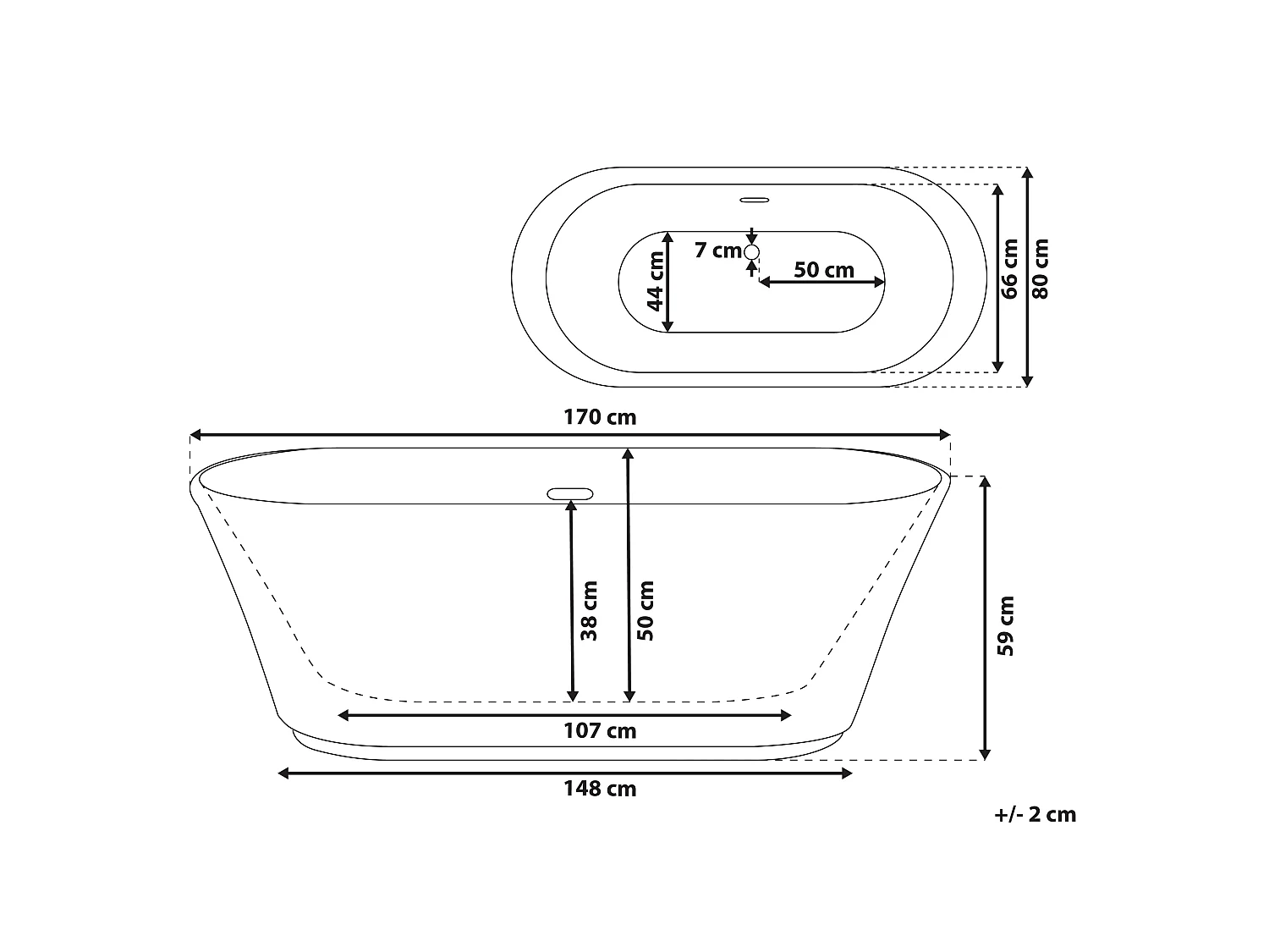 Baignoire îlot OVALLE 170 x 80 cm Blanc