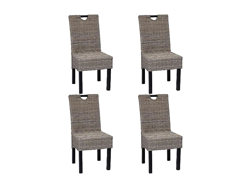Sedia da Pranzo 4 pz in Rattan Kubu e Legno di Mango