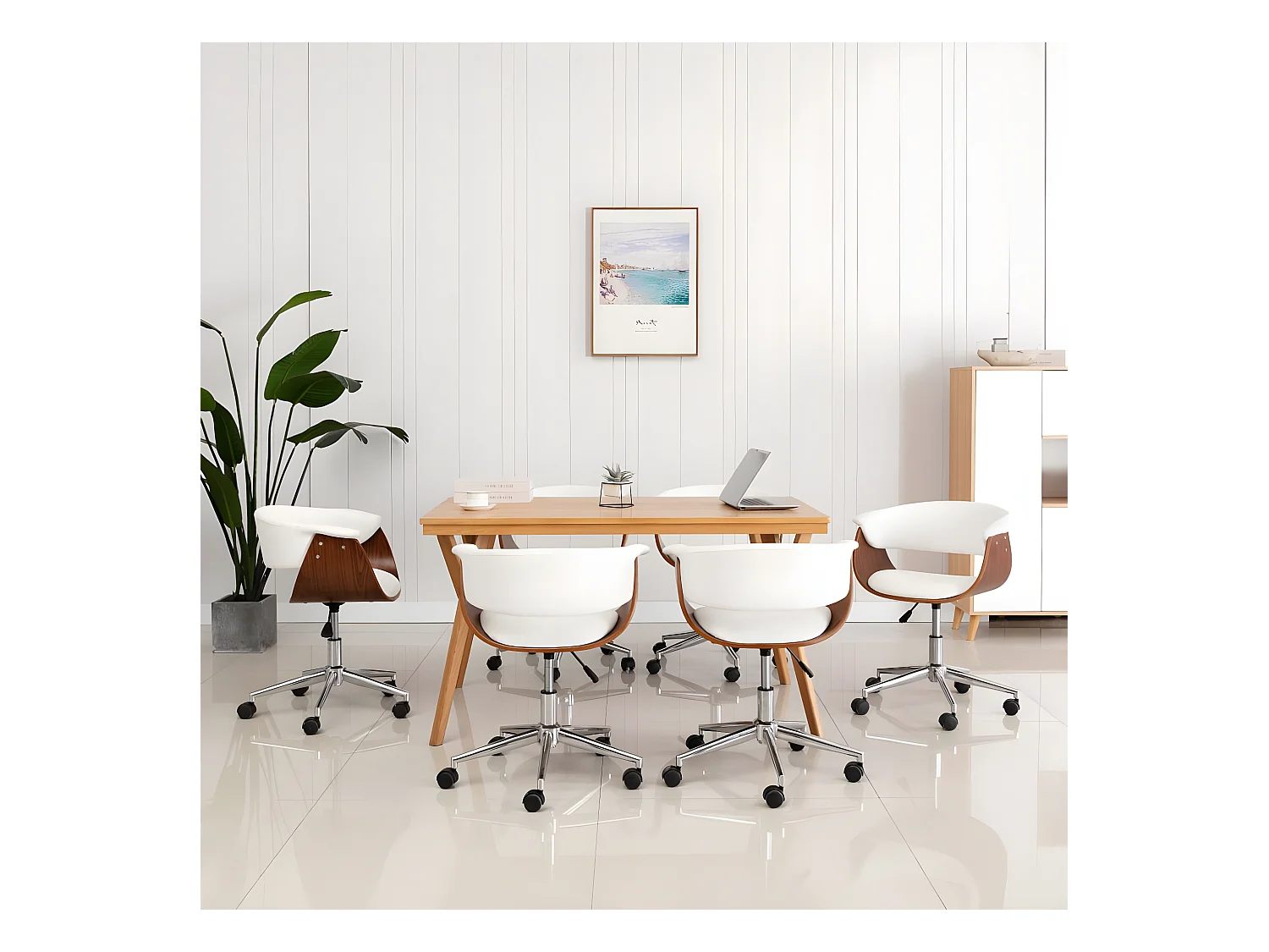 Chaises pivotantes à manger lot de 6 blanc similicuir