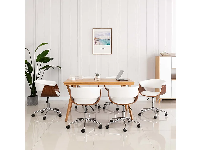 Eetkamerstoelen draaibaar 6 st kunstleer wit